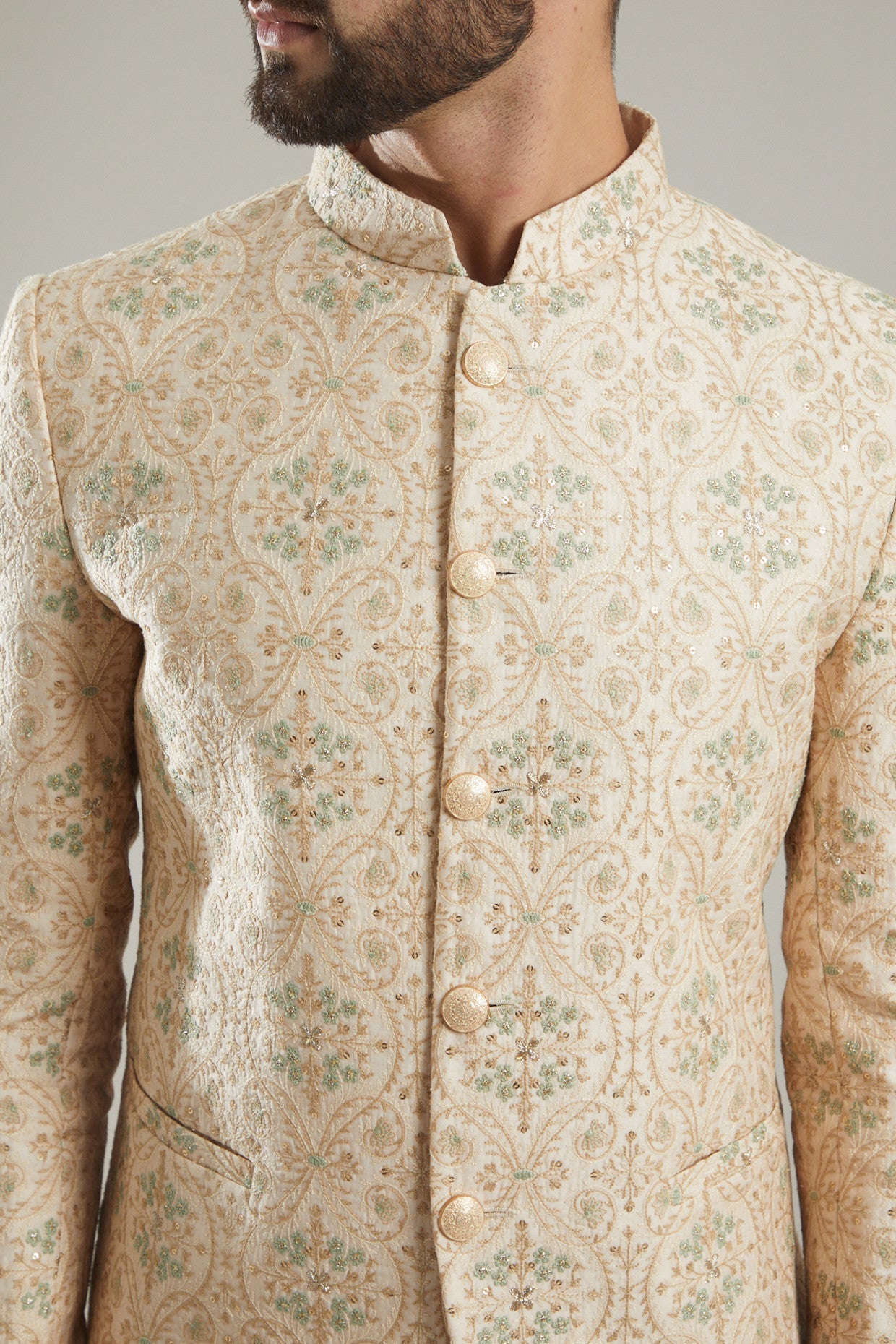 Blush Pink Embroidered Bandhgala Jacket - kasbahmen