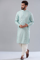 Signature powder blue mirror work kurta - kasbahmen