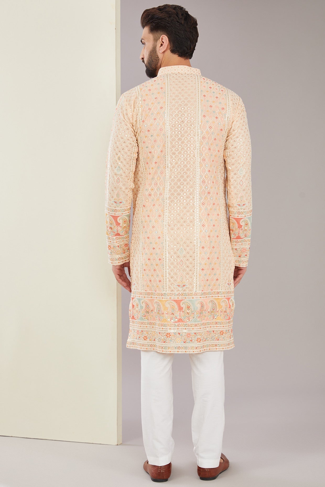 Peach Multi-embroidered Kurta - kasbahmen