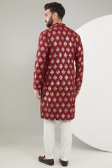 Maroon Chikankari Kurta with heavy thread and sequined embroidery - kasbahmen