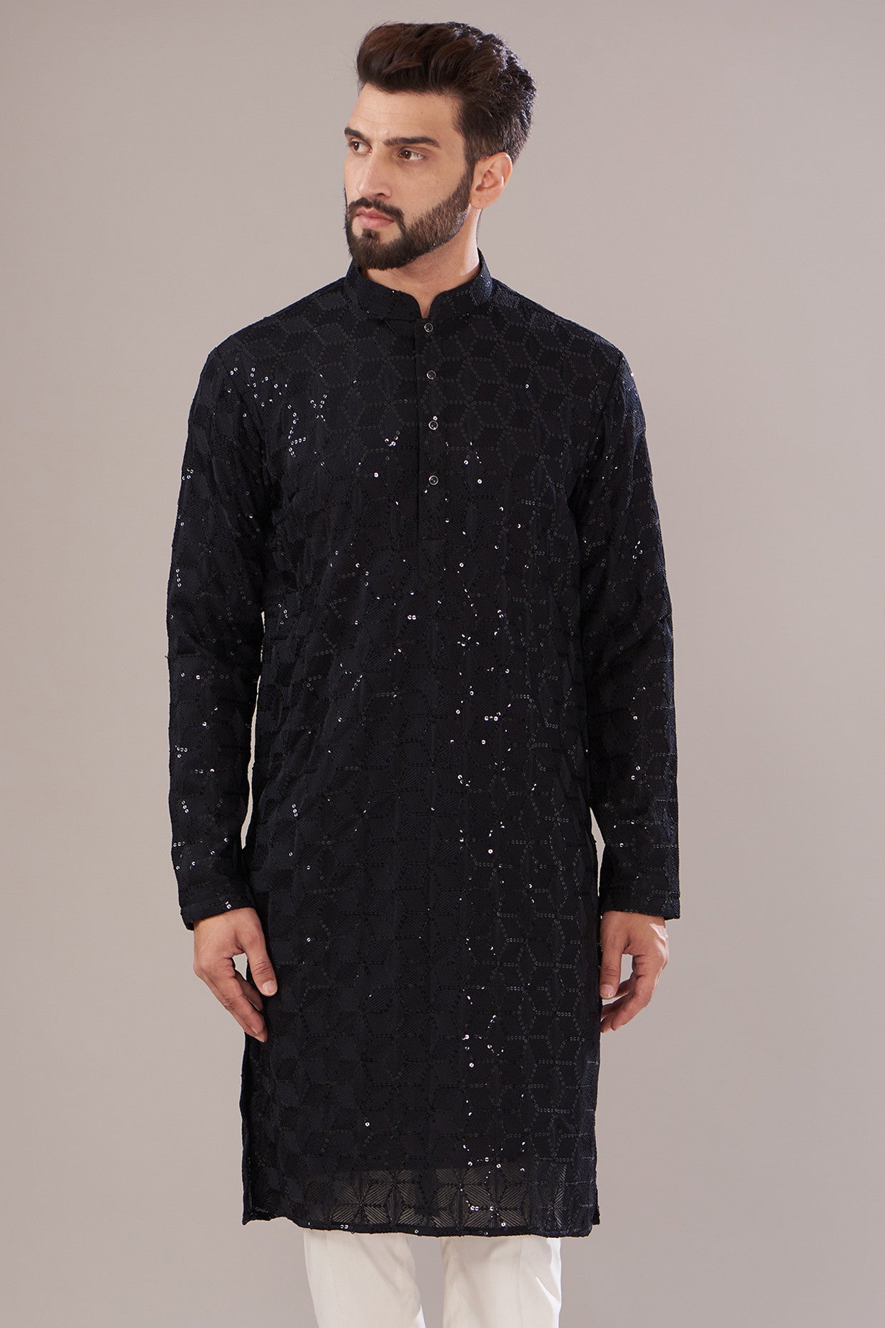 Black Georgette Embroidered Kurta - kasbahmen