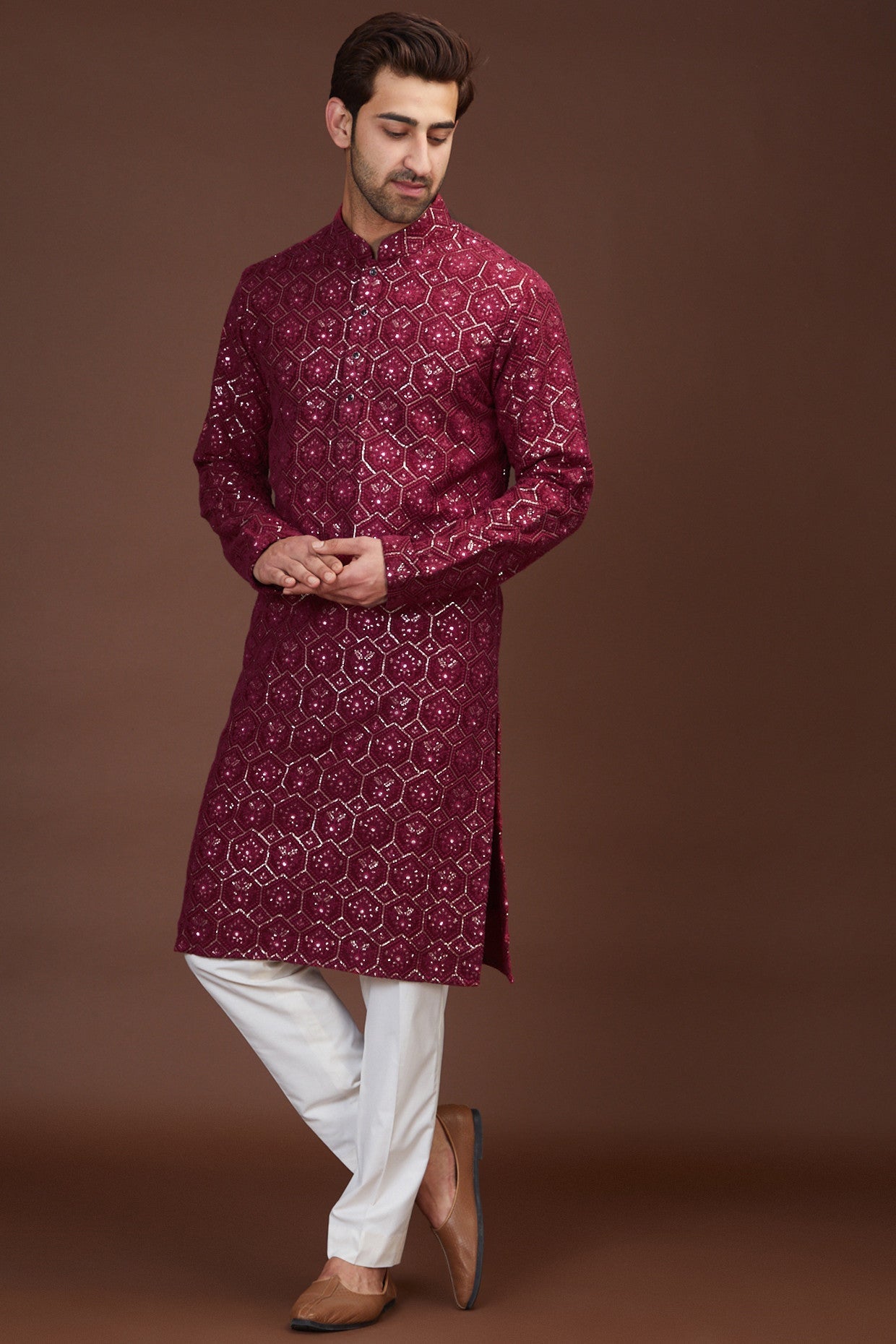 Light maroon embrodried kurta - kasbahmen