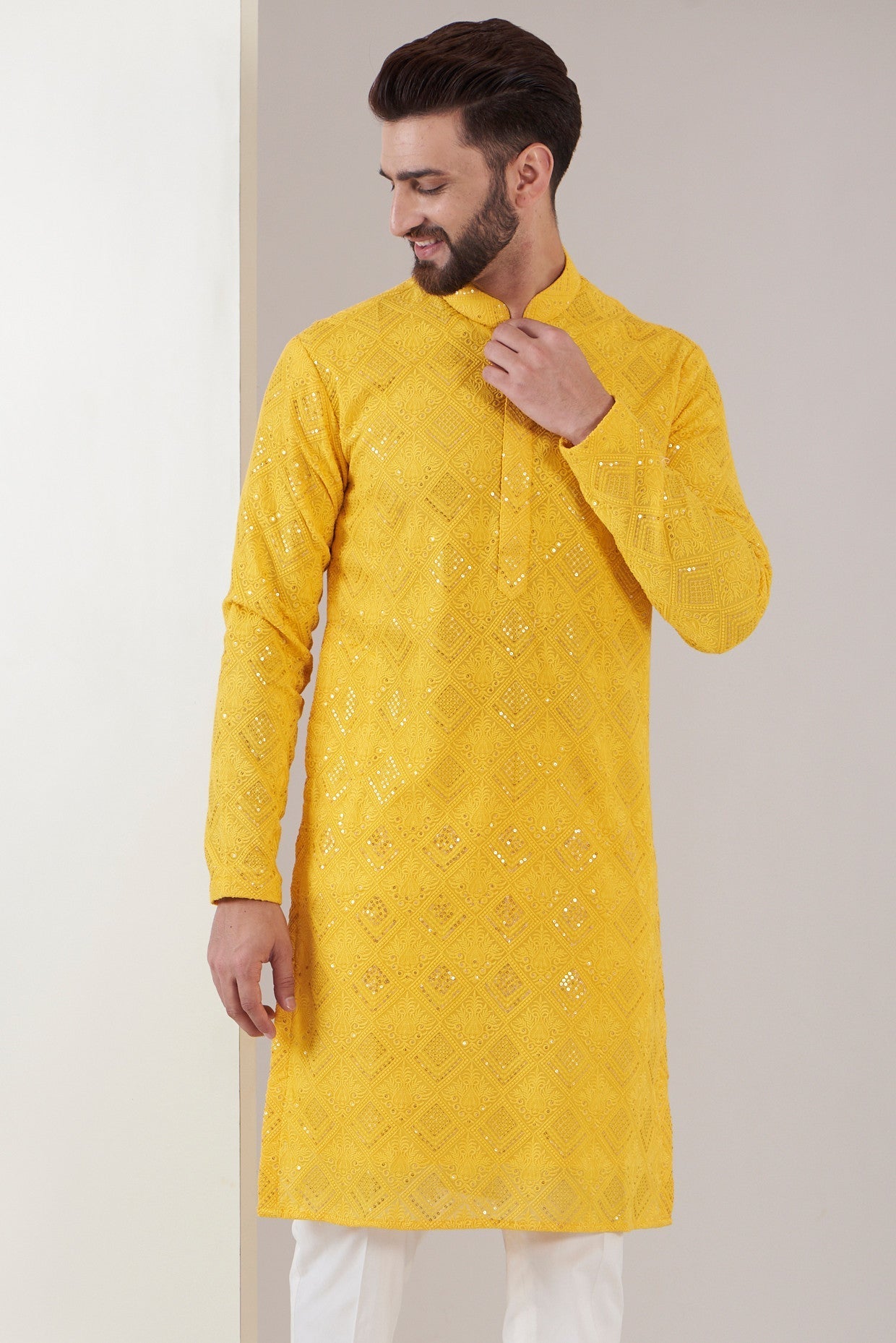 Yellow mustard chikankari kurta - kasbahmen