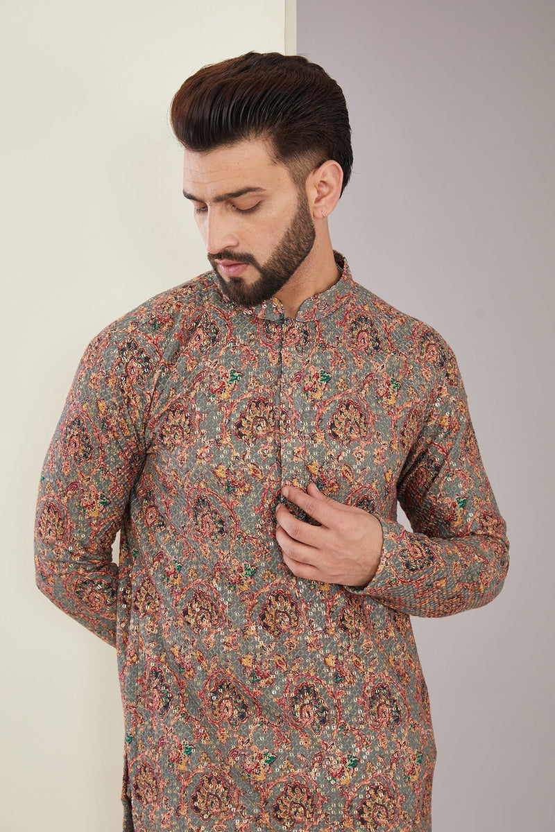 Floral Embroidered Kurta on Print - kasbahmen