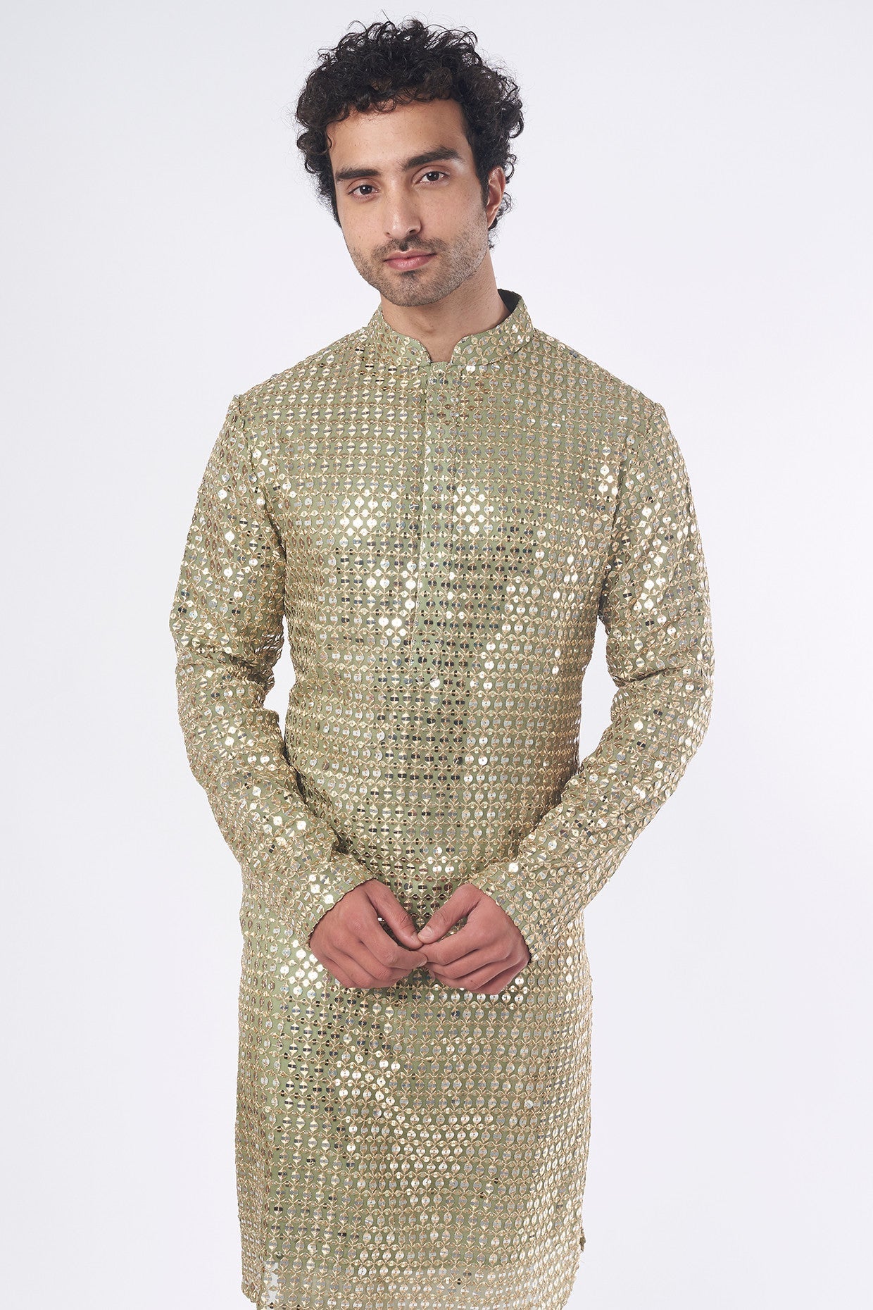 Mehendi Green Zari Embroidered Kurta - kasbahmen