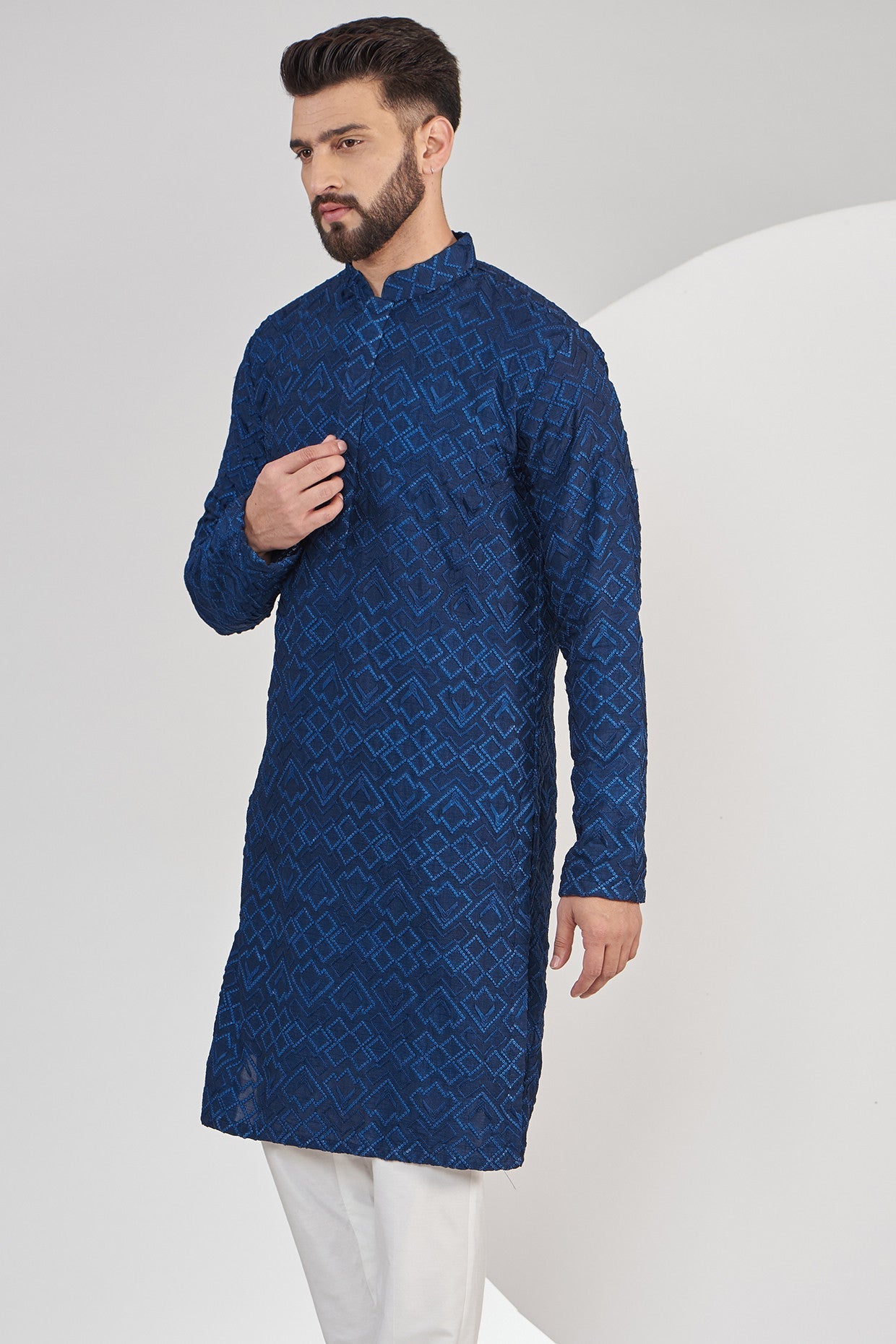 Bright navy blue chikankari kurta - kasbahmen