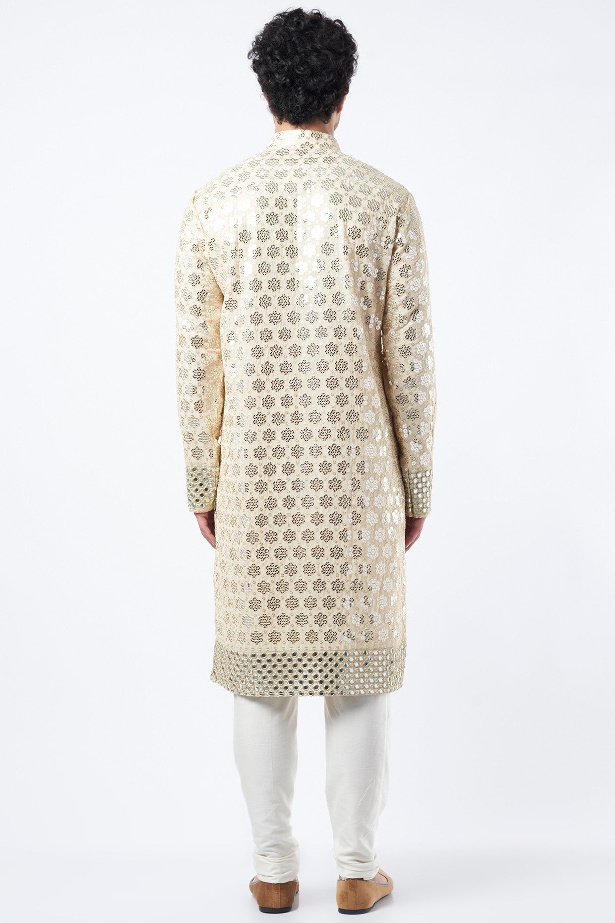 Beige-Gold Embroidered Kurta - kasbahmen