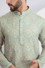 Pastel Green Multi Embroidered Kurta - kasbahmen