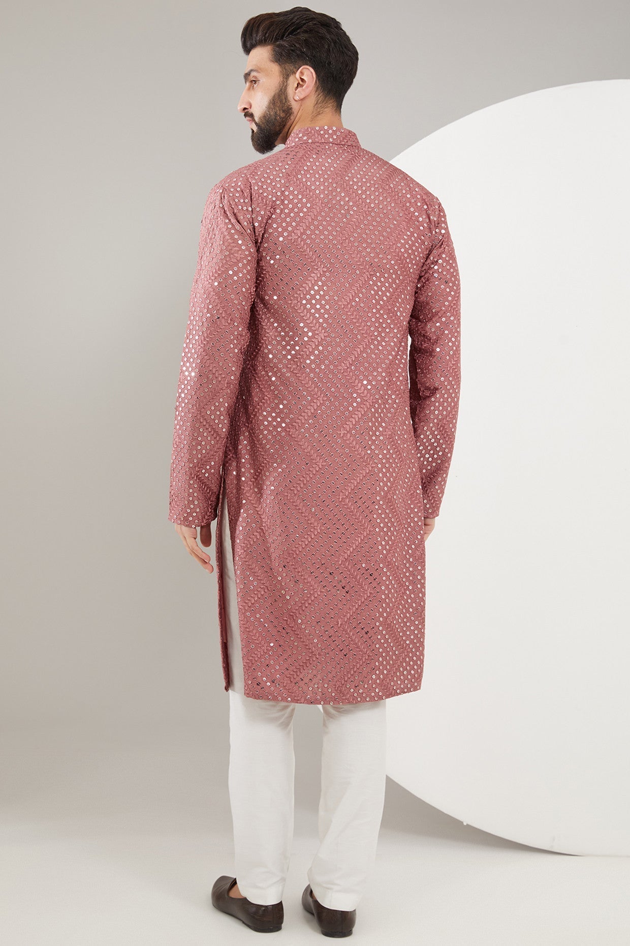 Rust Pink Sequined Kurta - kasbahmen