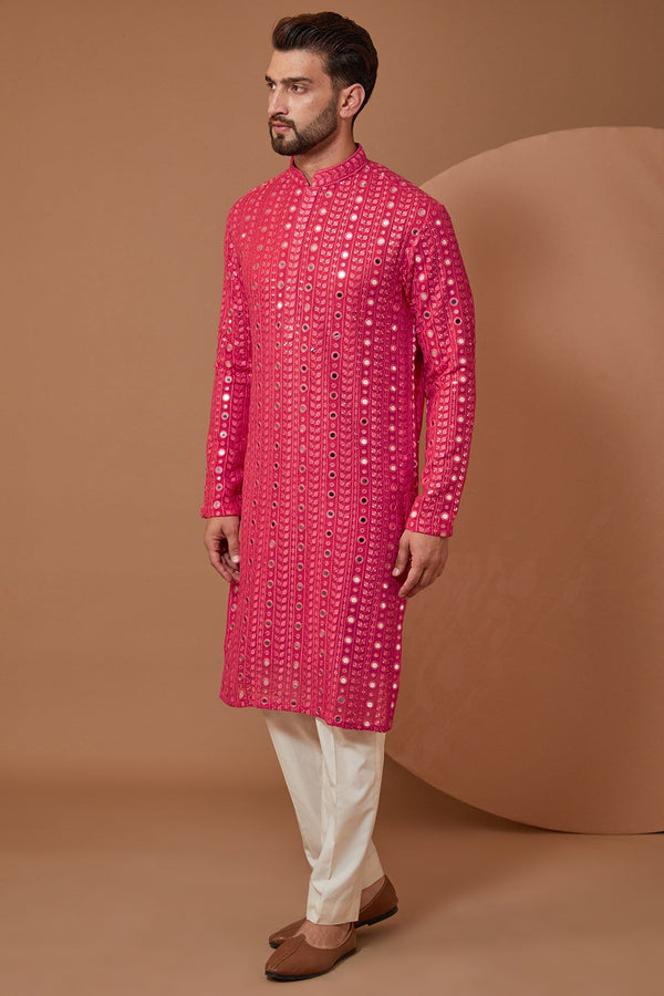 Hot Pink Classic Mirror-work Kurta - kasbahmen