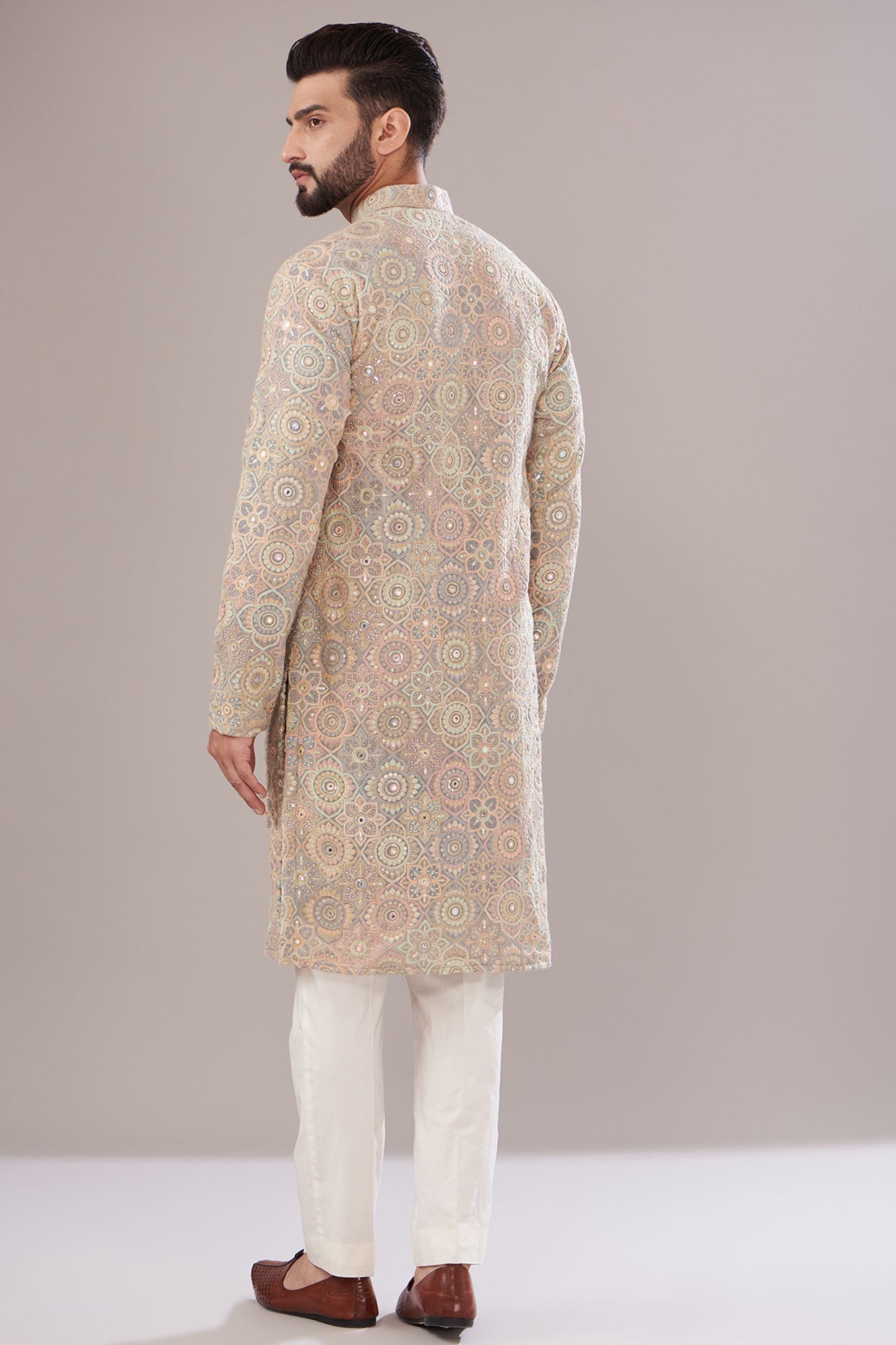 Multi-Colored Georgette Embroidered Kurta - kasbahmen