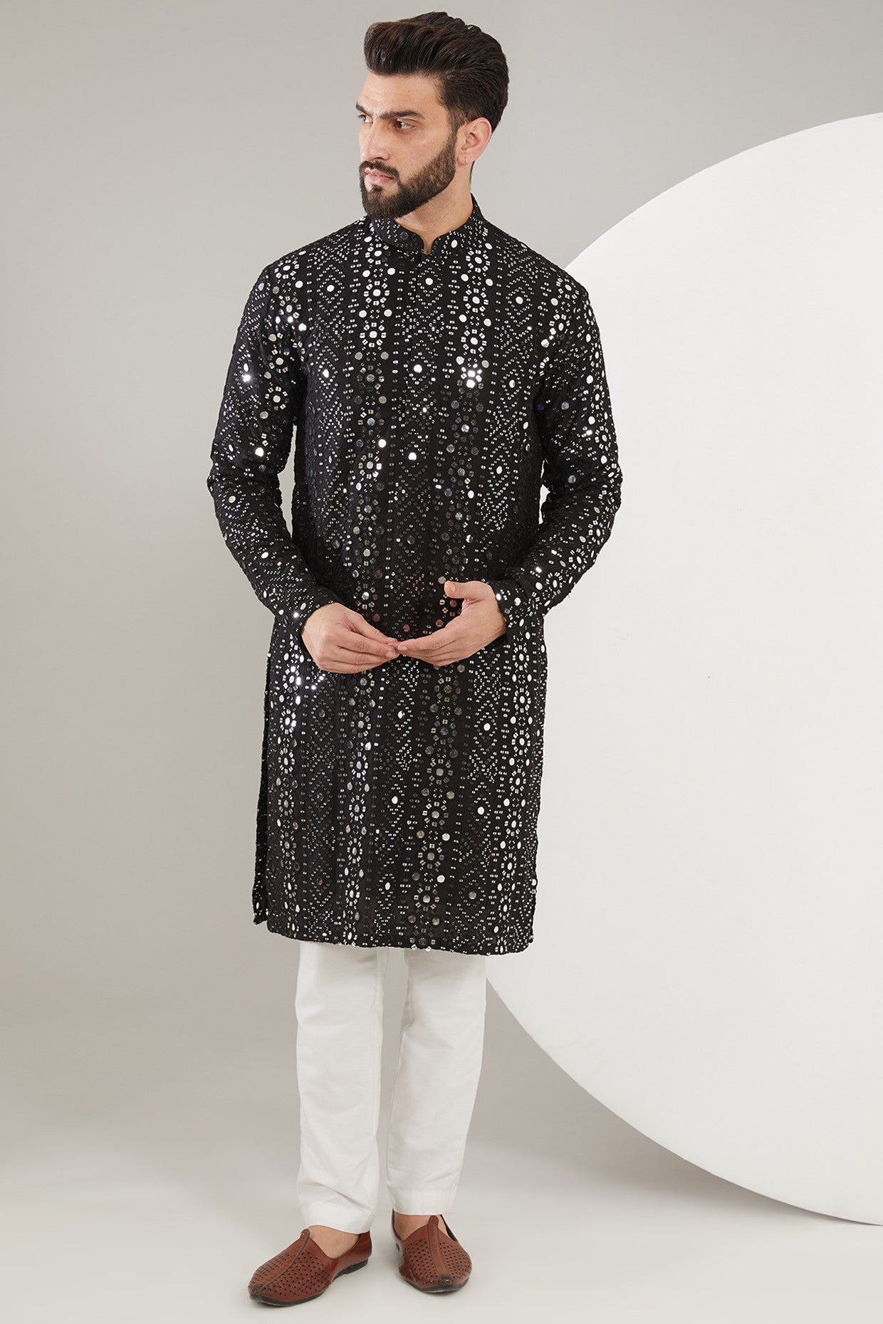 signature black mirror work kurta - kasbahmen