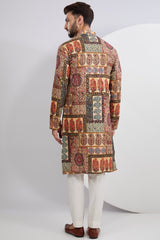 Multi Embroidered kurta with Kalamkari Kashmiri Print - kasbahmen