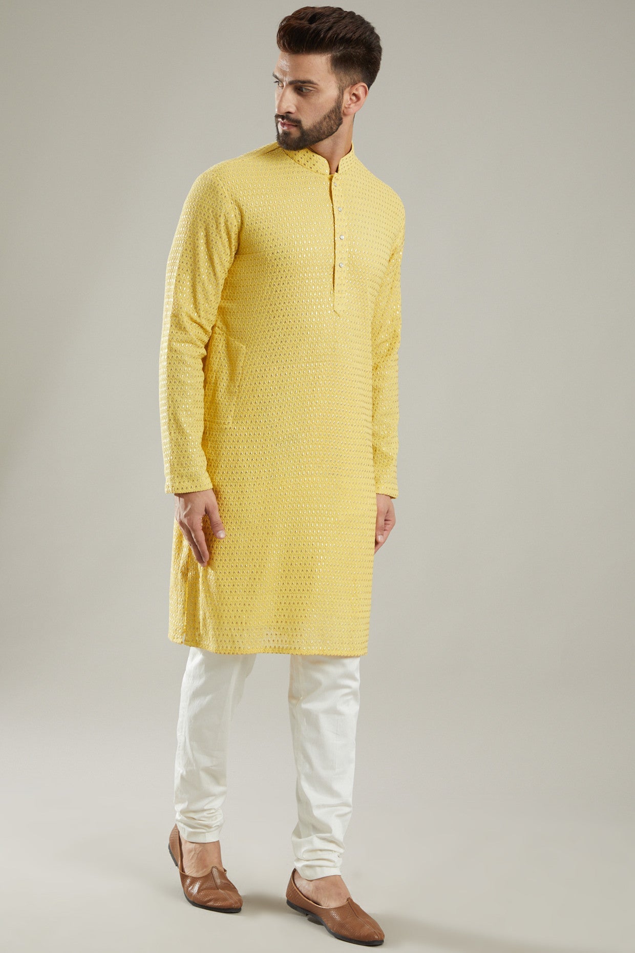 Yellow Embroidered Kurta - kasbahmen