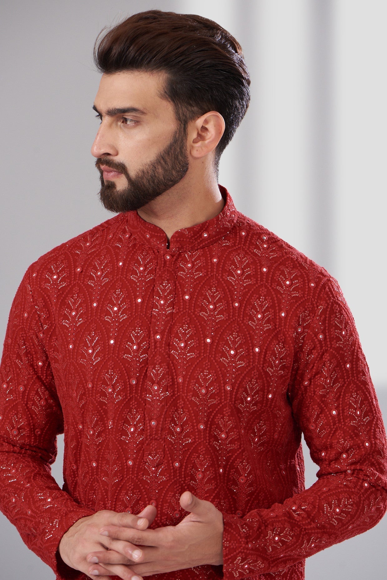 Red Chikankari Kurta - kasbahmen