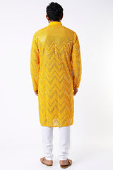 yellow mirror work kurta