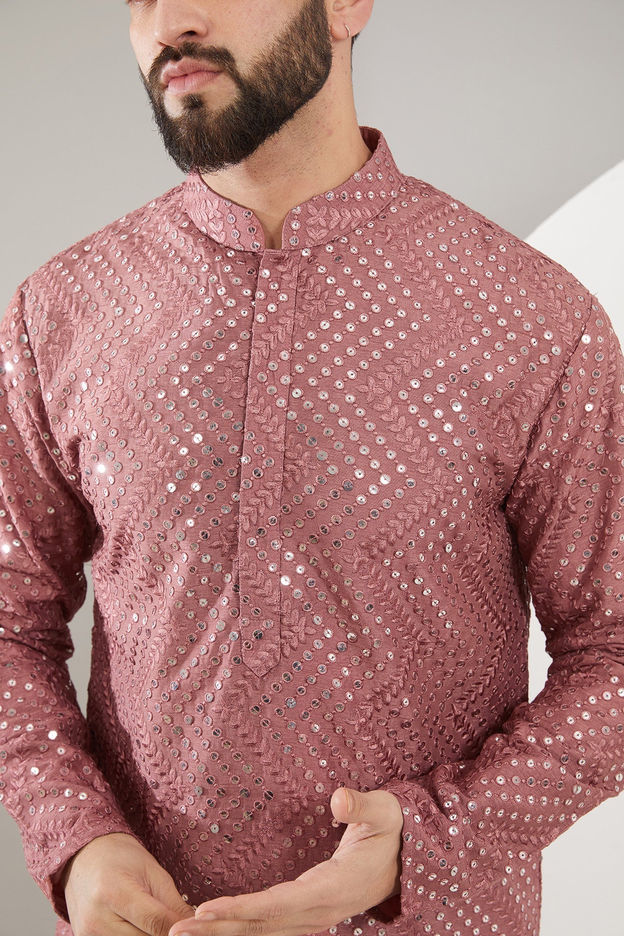 Rust Pink Sequined Kurta - kasbahmen