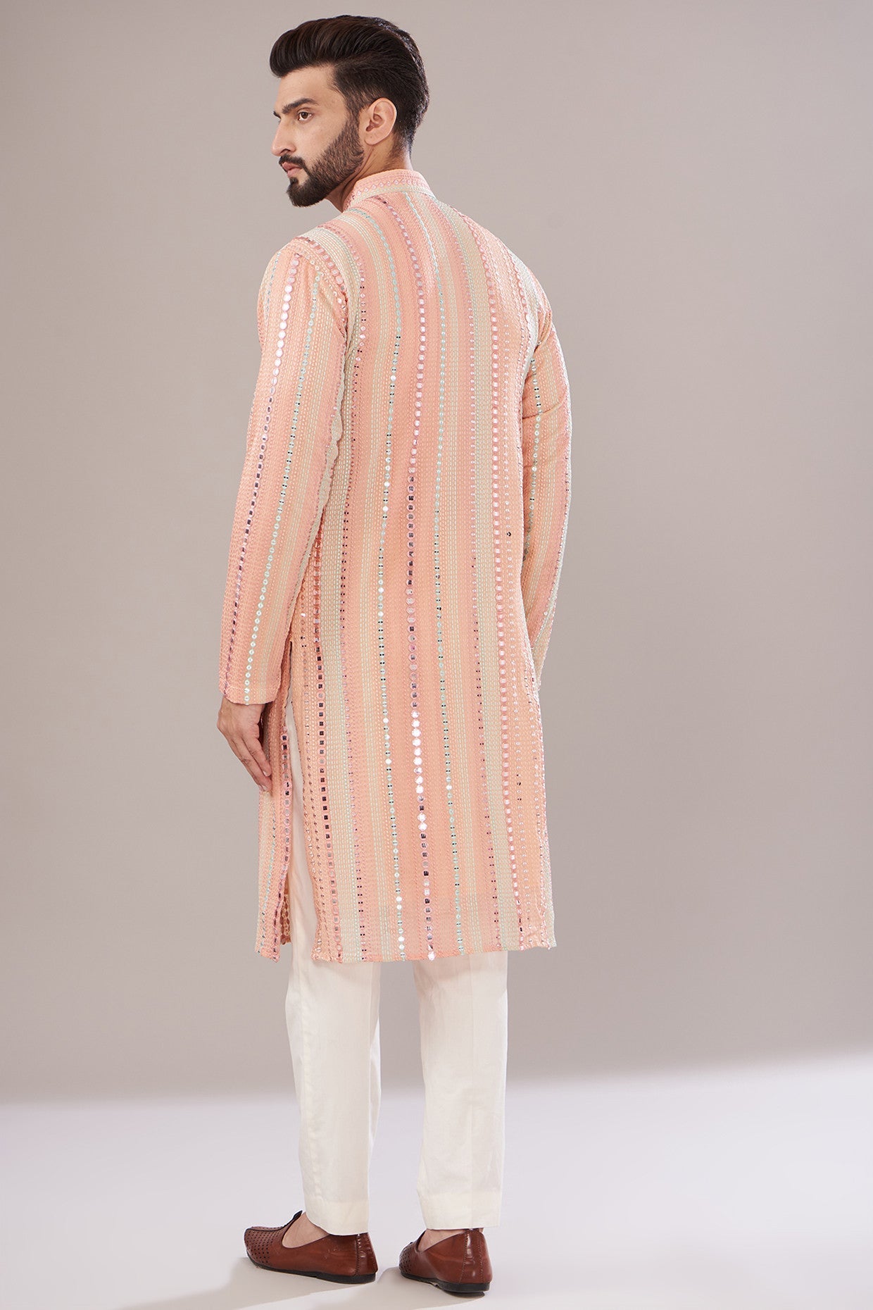 Peach Georgette Embroidered Kurta - kasbahmen