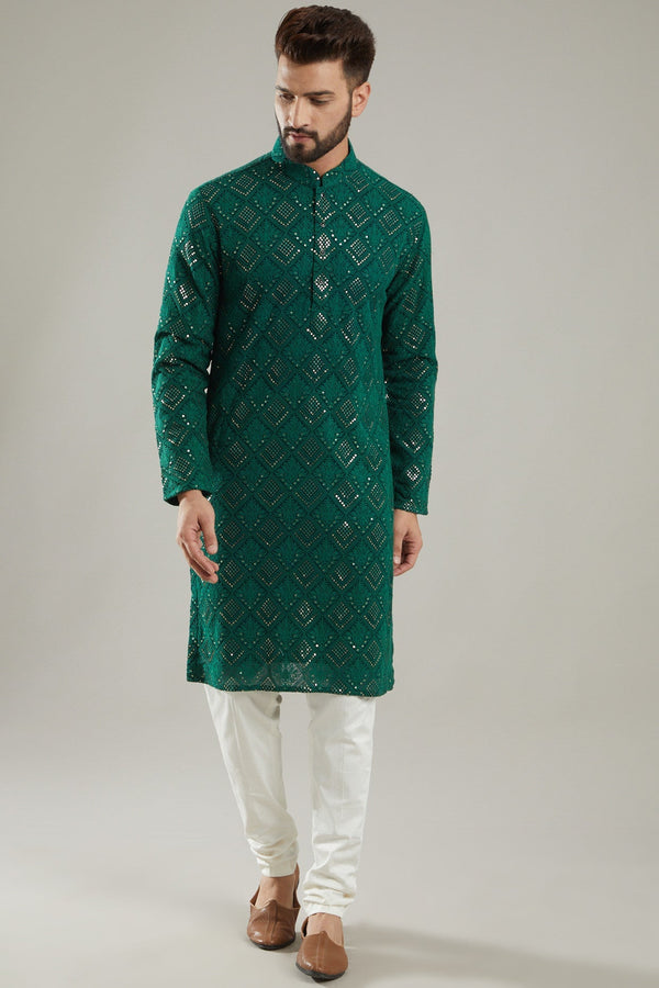 Emerald Green Embroidered Kurta - kasbahmen