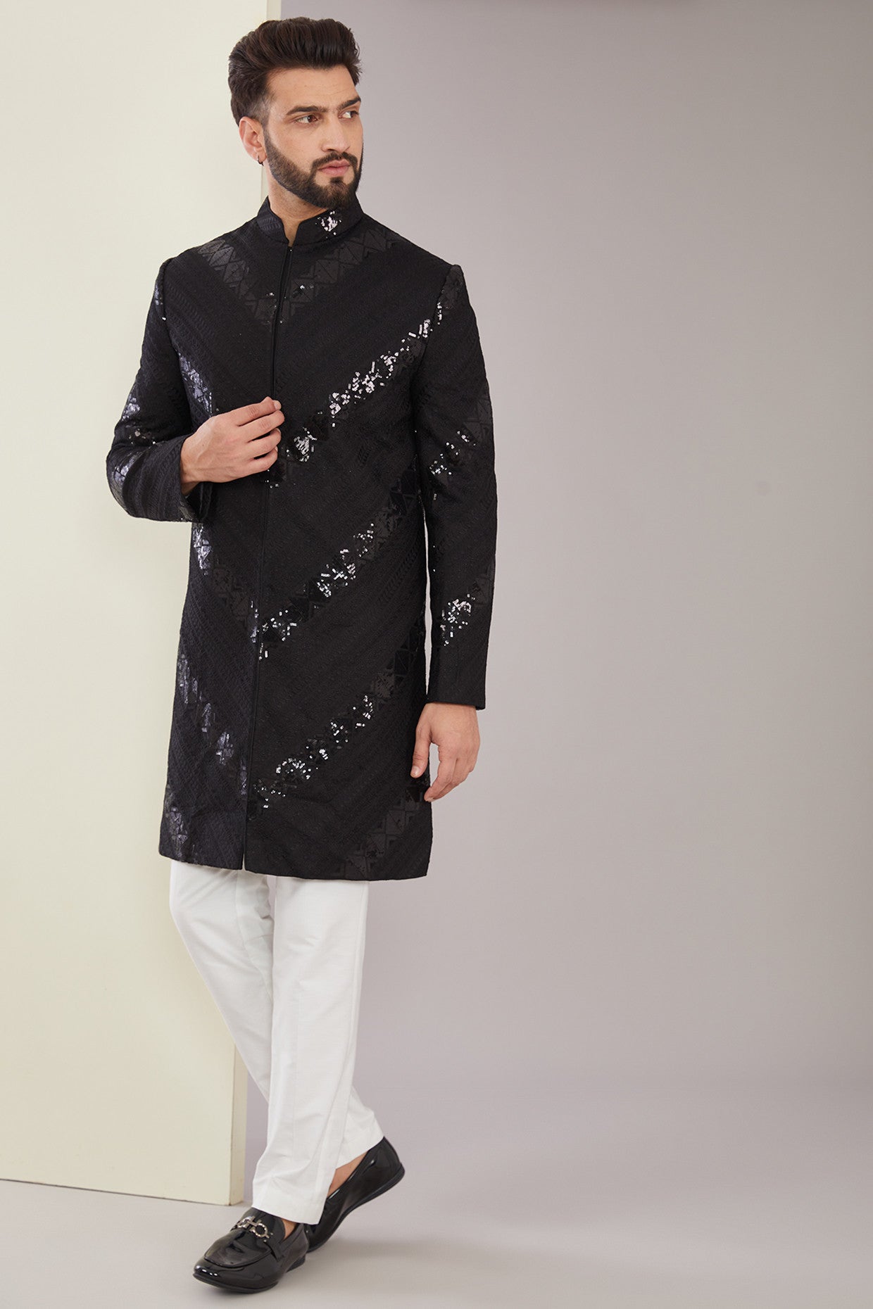 Formal Black Sequined Indowestern - kasbahmen