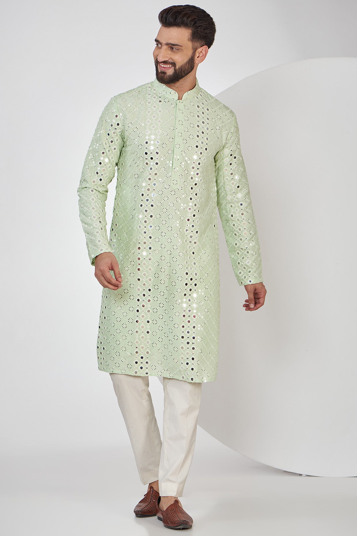 Pastel Green Mirrorwork Kurta - kasbahmen