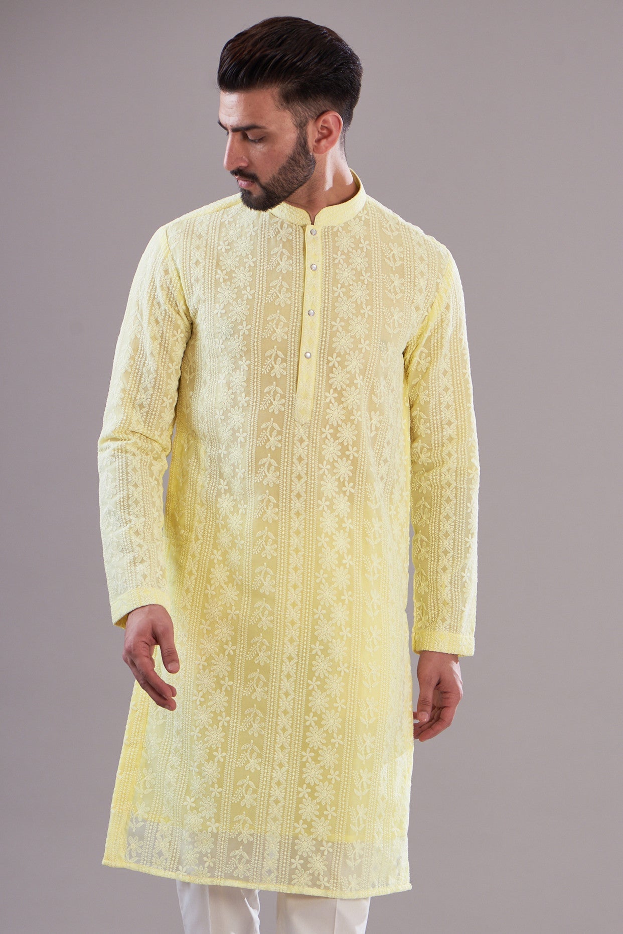 Yellow chikankari kurta - kasbahmen