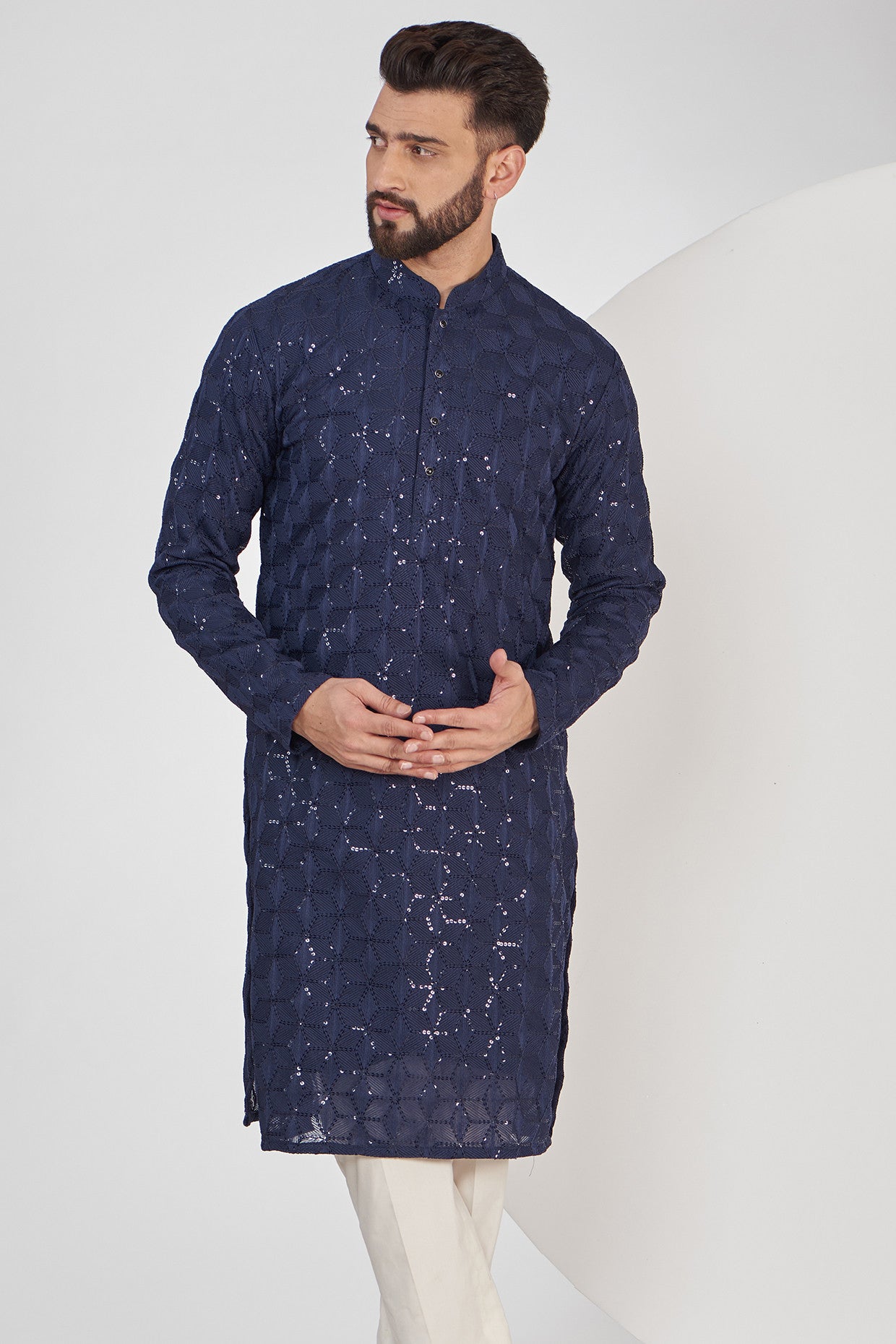 Navy Blue Chikankari Kurta - kasbahmen