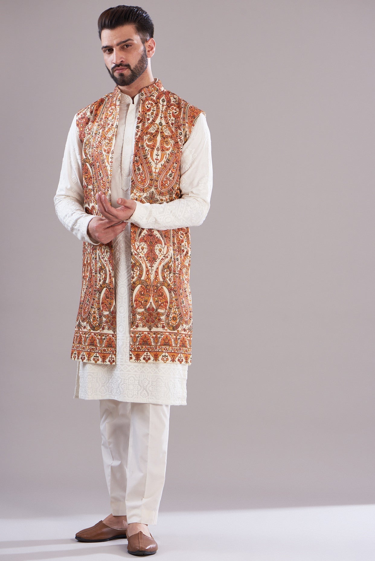 Formal kalmkari long open shrug - kasbahmen