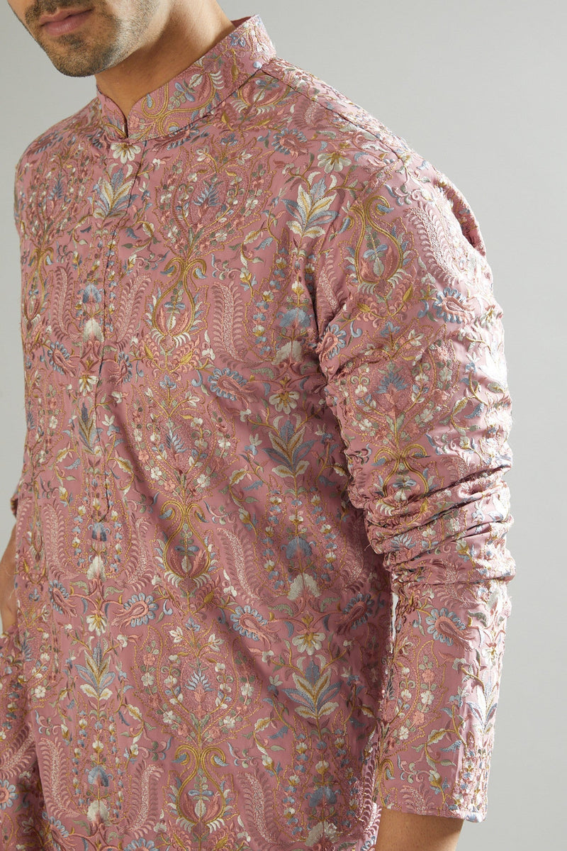 Mud Pink Floral Embroidered Kurta