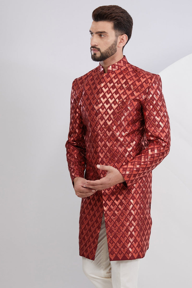 Royal Cut Reddish Maroon Indowestern - kasbahmen