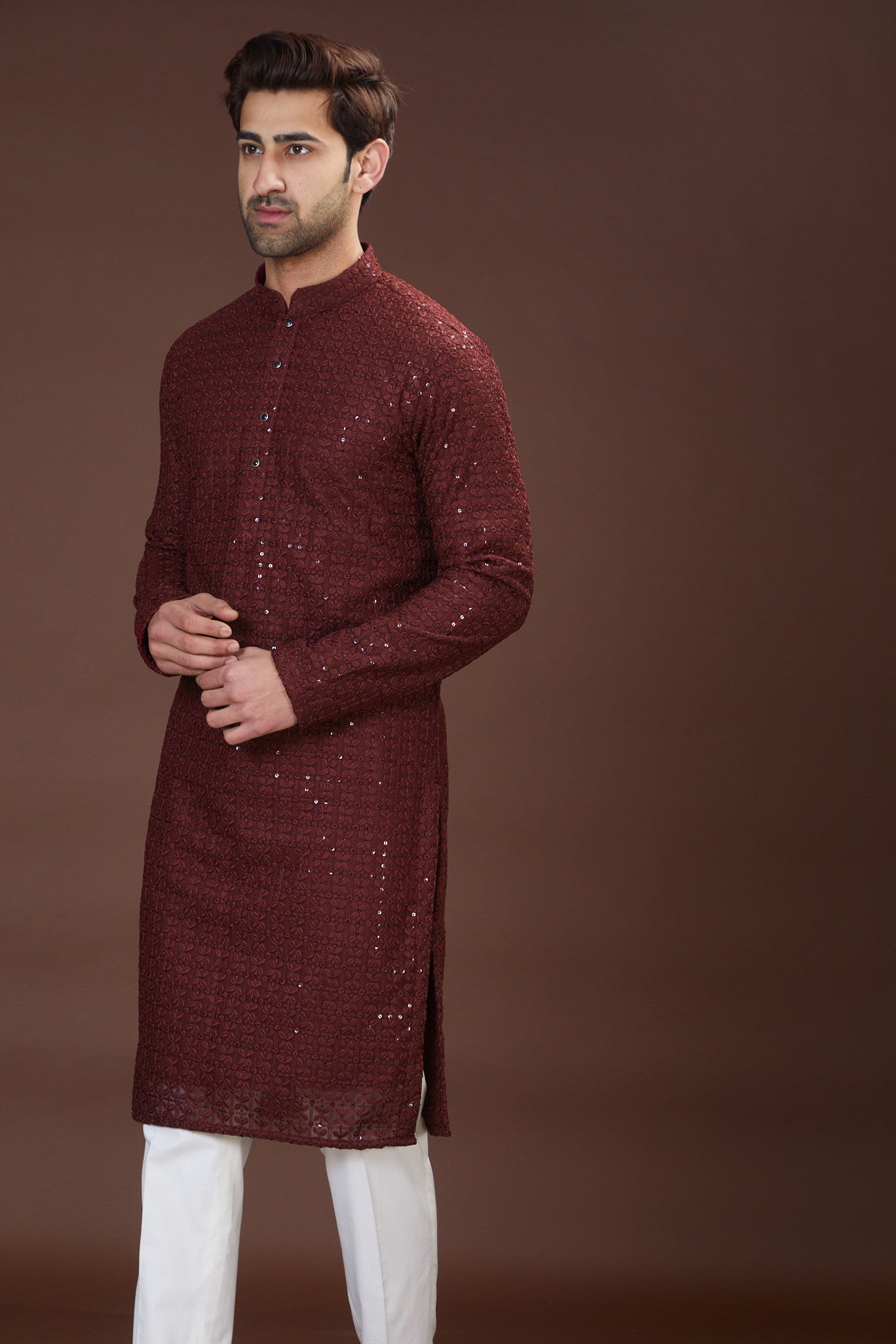 Maroon chikankari kurta - kasbahmen