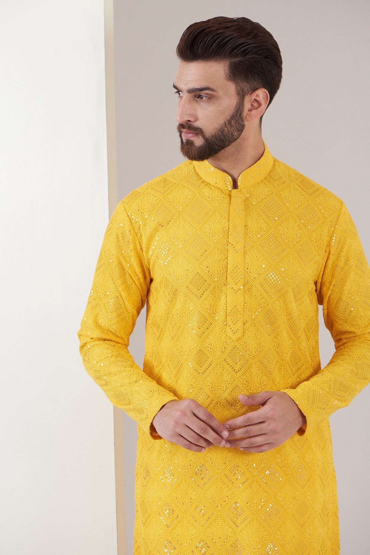 Yellow mustard chikankari kurta - kasbahmen