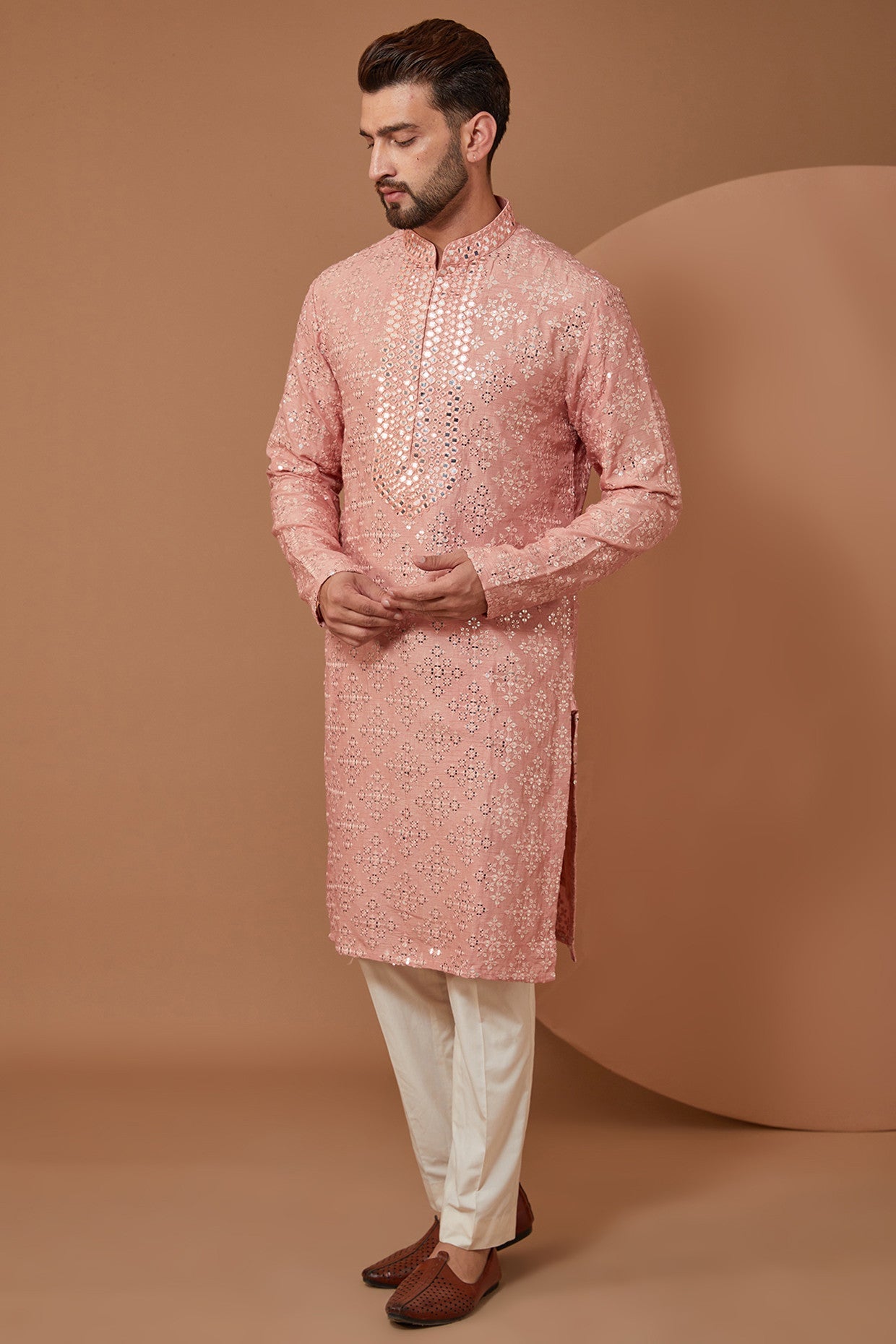 Peach Mirrorwork Kurta - kasbahmen