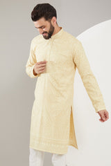 Beige Kashmiri Embroidered Kurta - kasbahmen