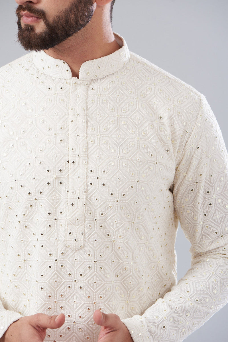 White Chikankari Kurta - kasbahmen