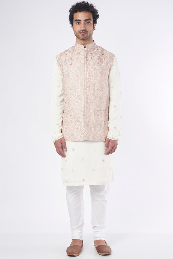 Mud Pink Silk Embroidered Bundi Jacket