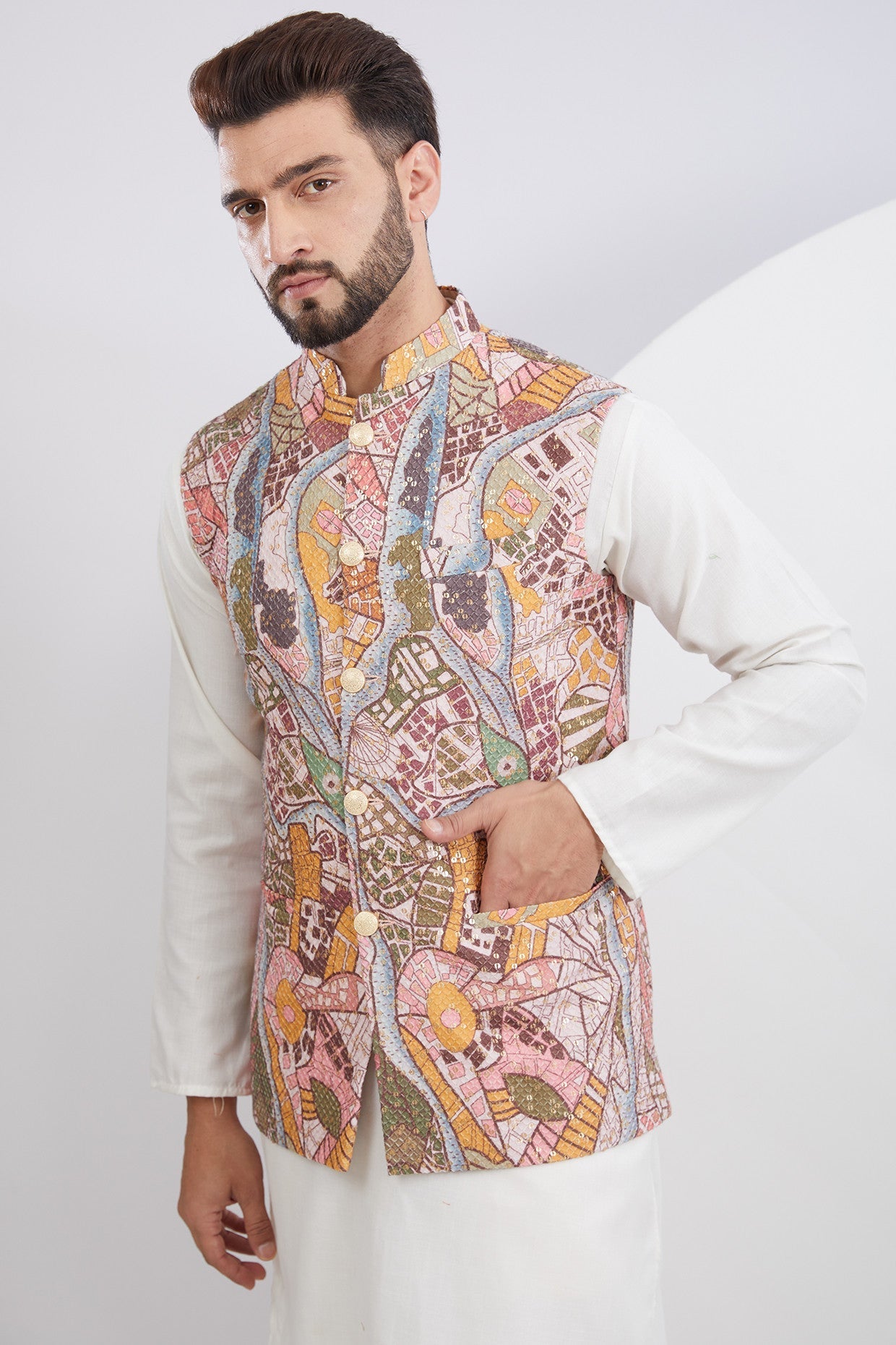 Abstract Embroidered Jacket on Print - kasbahmen