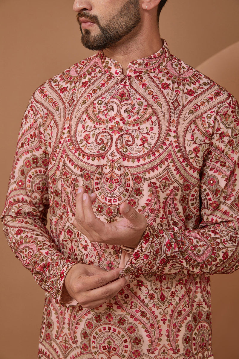 Light Pink Kashmiri Jamawar Embroidered Kurta - kasbahmen