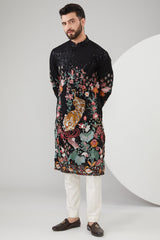 Black Georgette Floral Embroidered Kurta