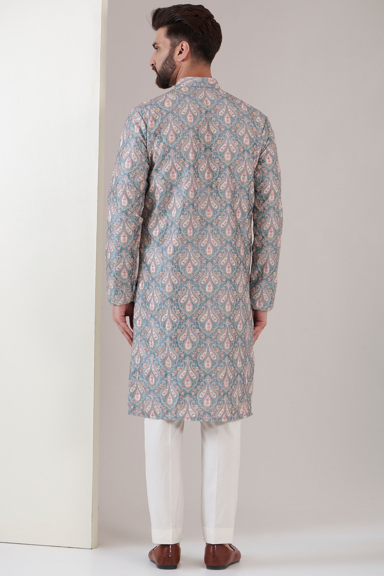 Slate blue embroidered kurta - kasbahmen