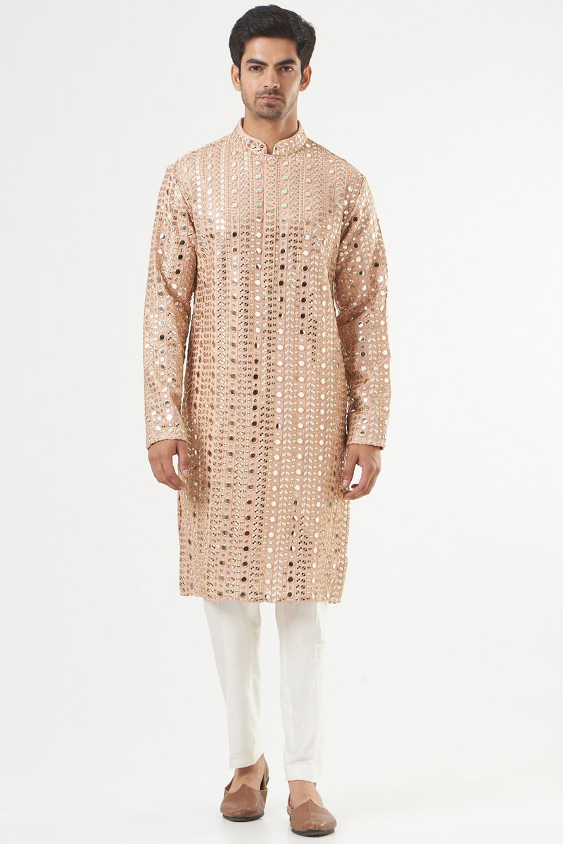 Blush Pink Mirror Embroidered Kurta