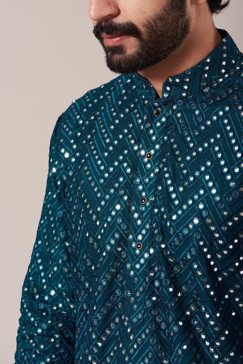 Blue Kurta With Mirror Work