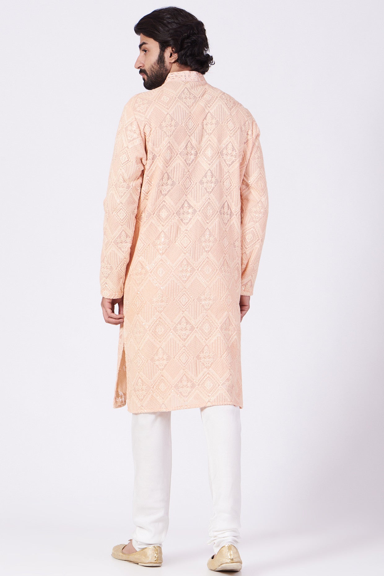 Peach Hand Embroidered Kurta - kasbahmen