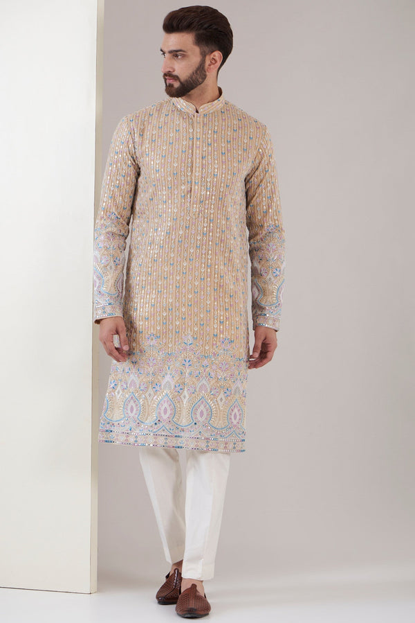 Carrot beige embroidered kurta