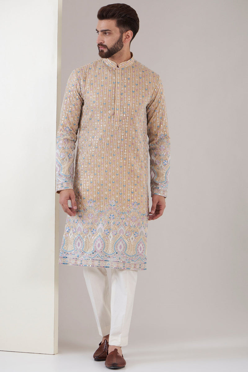 Carrot beige embroidered kurta - kasbahmen