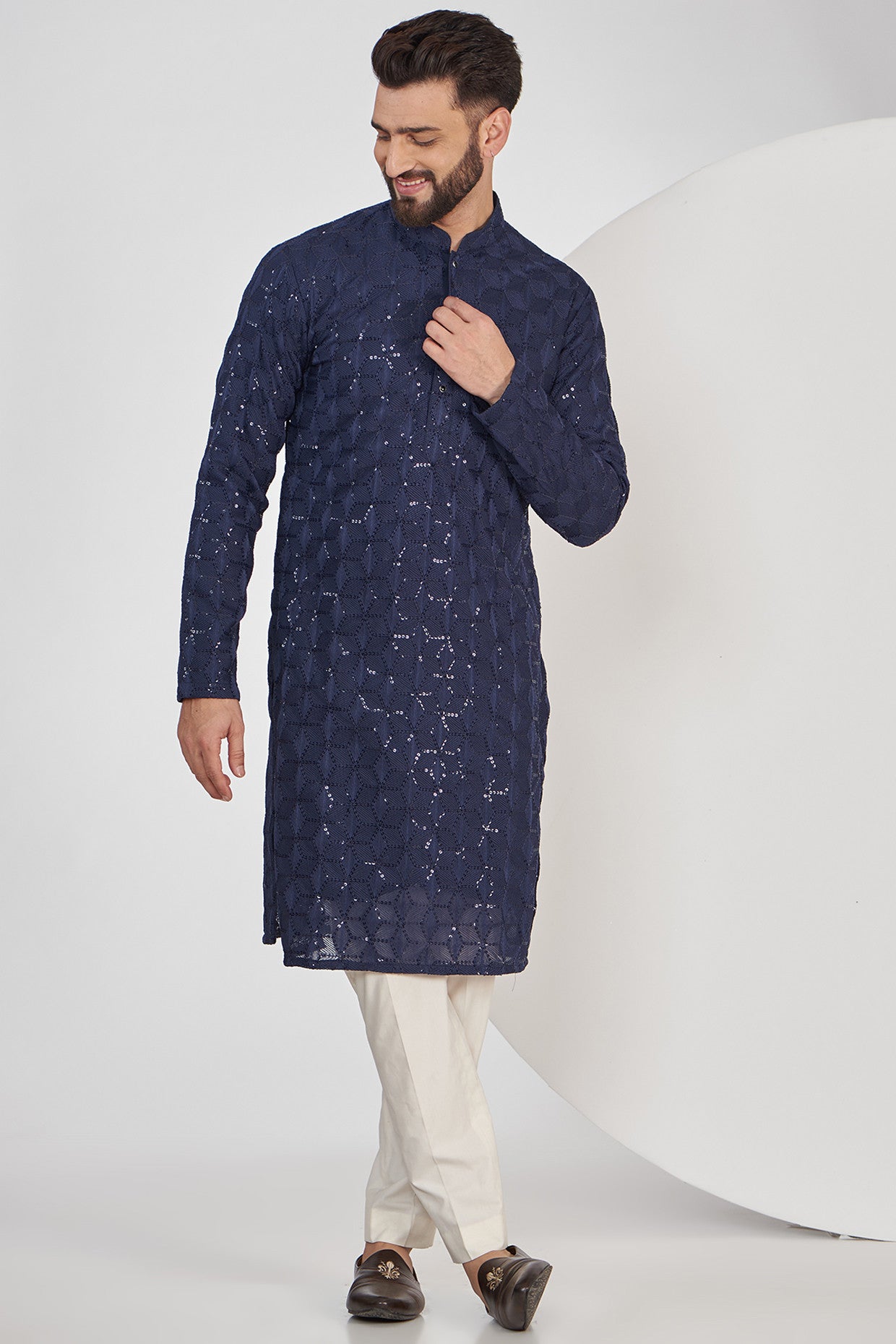 Navy Blue Chikankari Kurta - kasbahmen