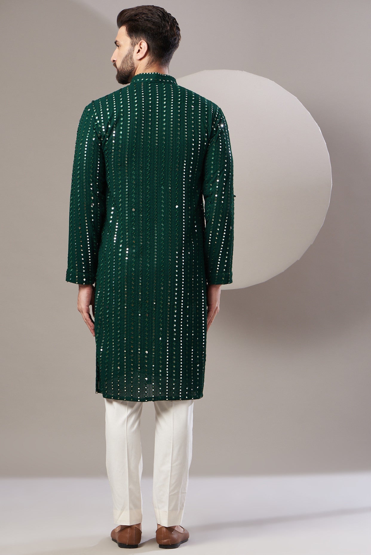 Formal bottle green mirror work kurta - kasbahmen