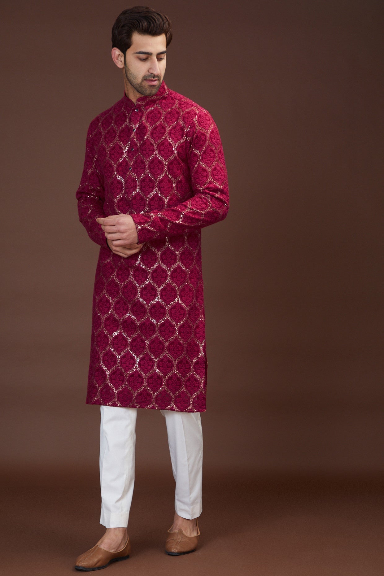 Fuchsia pink embrodried kurta - kasbahmen