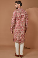 Light Pink Kashmiri Jamawar Embroidered Kurta - kasbahmen