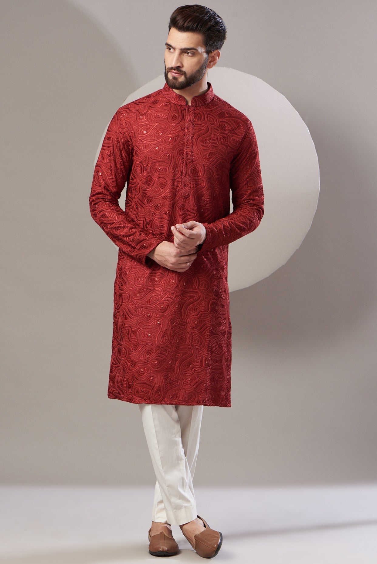 Formal maroon embrodried kurta - kasbahmen